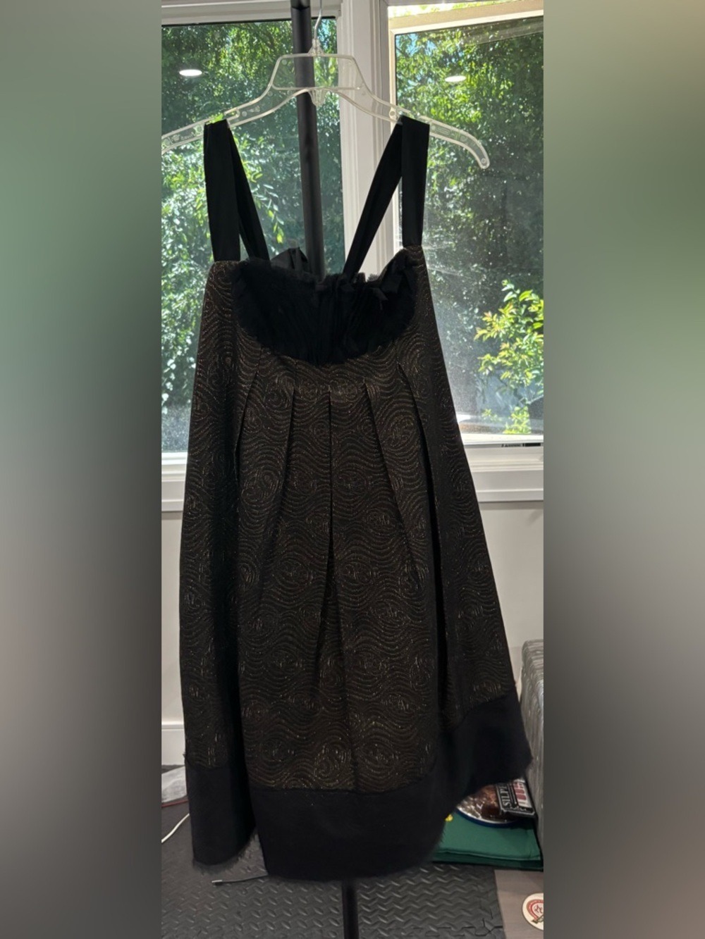 551. BCBGMaxazria Black Metallic Swirl Cocktail Dress with Tulle Accents